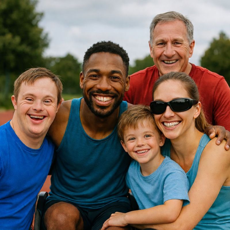 Pratique sportive inclusive avec des personnes en situation de handicap.